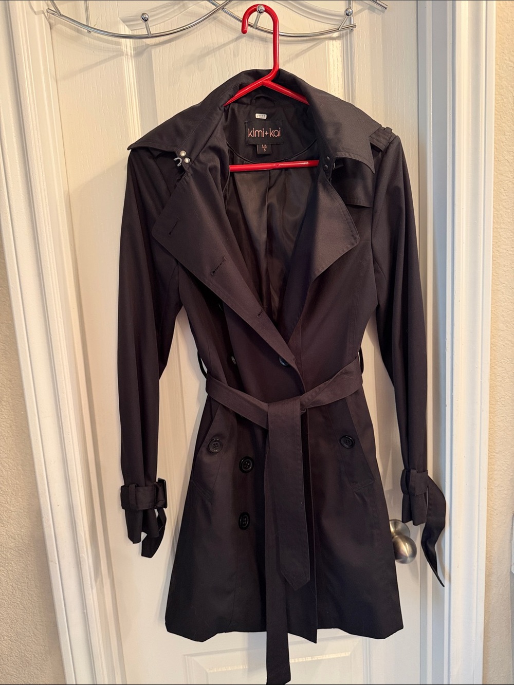 Kimi and Kai Women's Black Belted Trench Coat